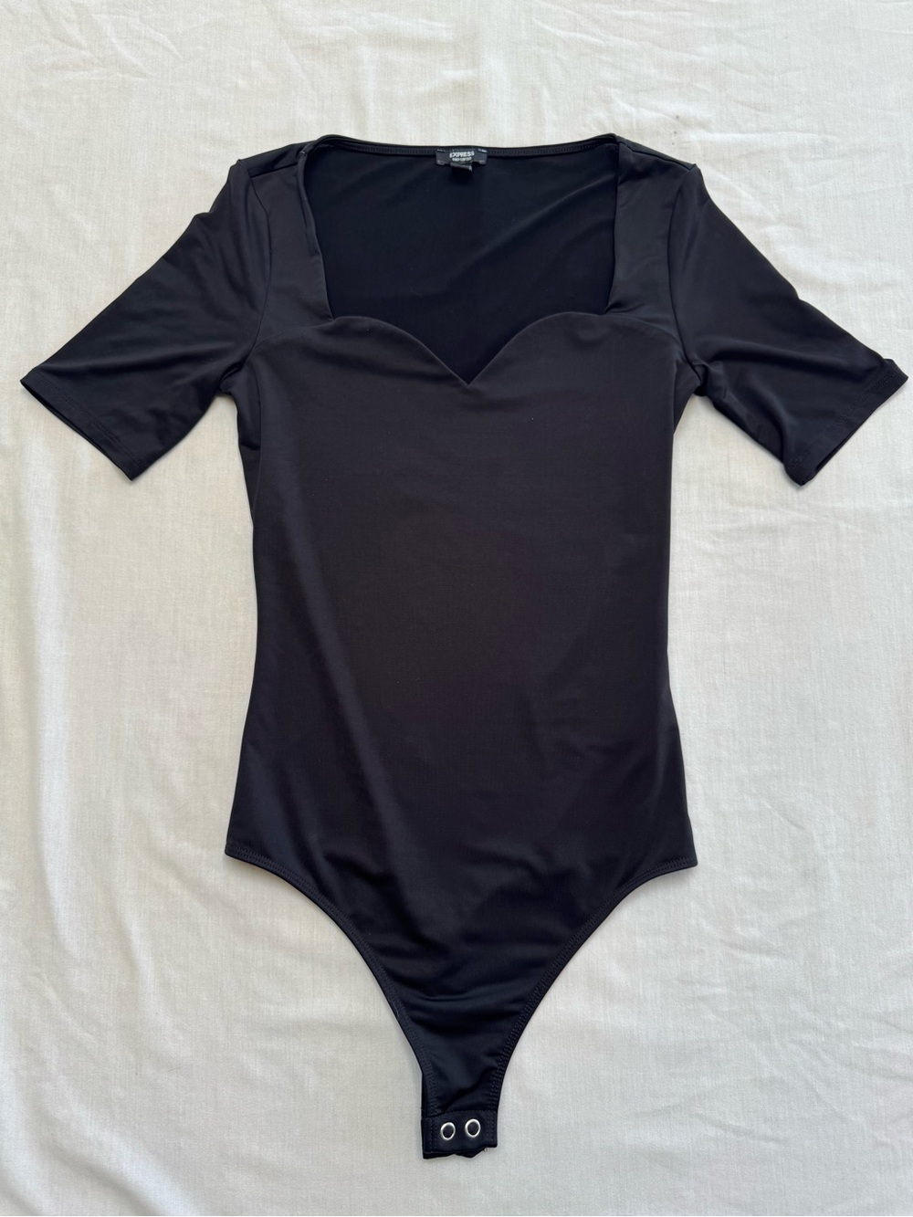 Express black bodysuit with short sleeves and scoop neckline